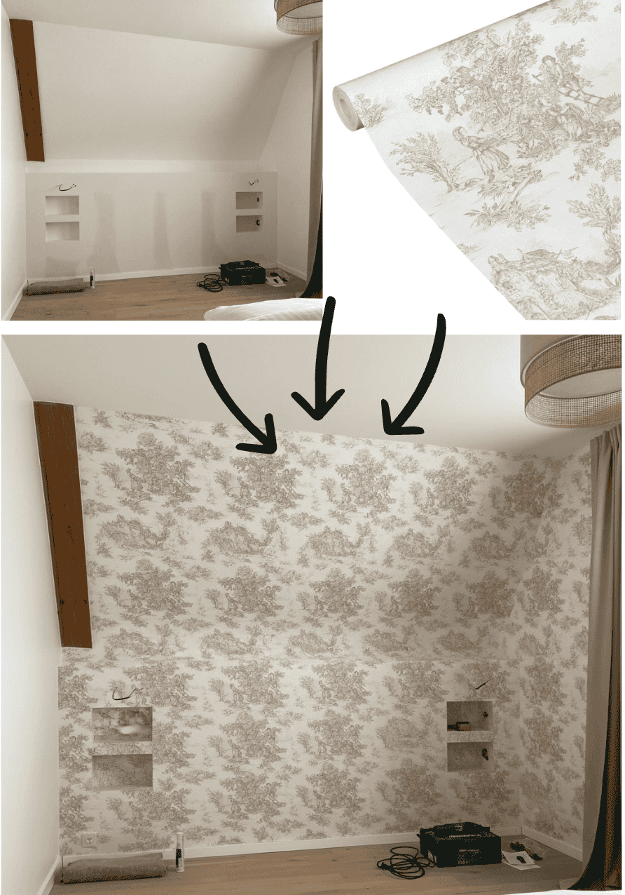 avant après simulation papier peint floral