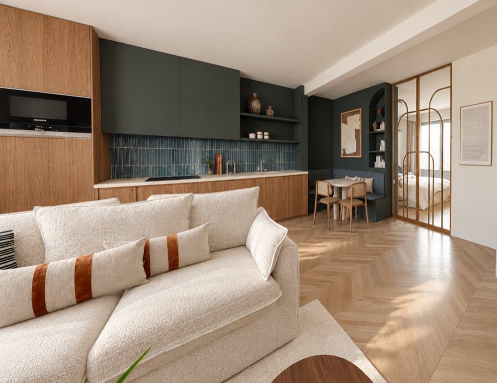 Projet Rouen : aménagement appartement Airbnb, vue 3D Eodesign